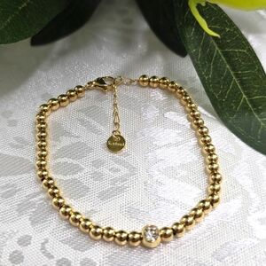 Gold Crystal Ball Beaded Bracelet, Stainless Steel Bead Bracelet
